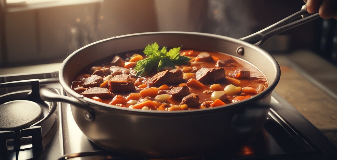 Stew in a large pot on the cooktop
