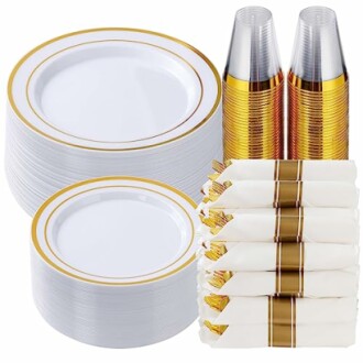Goodluck 350 Piece Gold Plastic Dinnerware Set