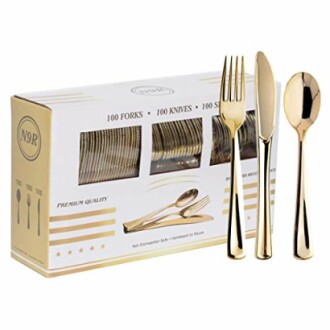 300PCS Gold Plastic Silverware
