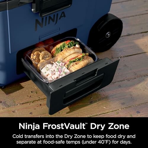 Ninja FrostVault cooler with food tray in dry zone.