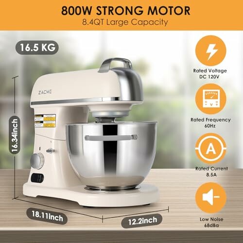 Stand mixer with 800W motor and 8.4QT capacity
