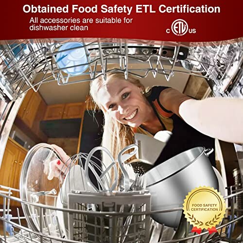 Woman loading dishwasher with kitchen accessories.